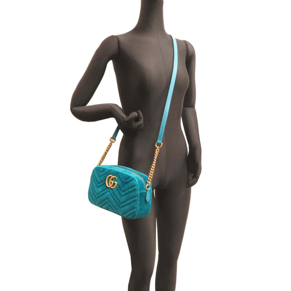 Gucci GG Marmont Chain Shoulder Bag, Women's, 447632, Velvet, Green - Picture 8 of 9
